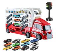 Transport Race Truck Toy Cars,Giant Race Track Carrier Truck Toy,Foldable 4 Layer Races Track Carrier,CarrierTruck Transport Car Toys with CarTrack Playset,12MetalToy Cars,Maps and Roadblocks