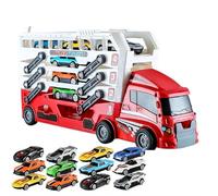 Transport Race Truck Toy Cars,Giant Race Track Carrier Truck Toy,Foldable 4 Layer Races Track Carrier,CarrierTruck Transport Car Toys with CarTrack Playset,12MetalToy Cars,Maps and Roadblocks