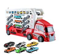 Transport Race Truck Toy Cars,Giant Race Track Carrier Truck Toy,Foldable 4 Layer Races Track Carrier,CarrierTruck Transport Car Toys with CarTrack Playset,6MetalToy Cars,Maps and Roadblocks
