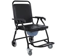 Transport Shower Wheelchair with 4 Casters, Folding Commode Seat Chair for Elderly and Disabled, PU Foam Cushion, Move Toilet Rolling Chair