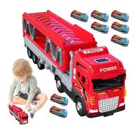 Transport Truck Car Toy, Carrier Truck Foldable Race Tracks With 8 Car, 2 In 1 Ejection Folding Track Toys With Light and Sound, Double Layered Transporter Toy Storage Vehicles Toys for Birthday