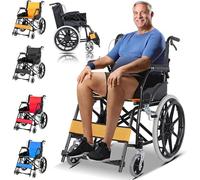 Transport Wheelchair Lightweight Foldable,Load Capacity 150 Kg, with Drum Brake,with Self-Propulsion,Travel Red(Yellow)