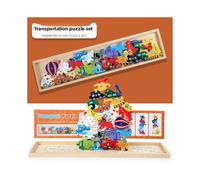 (Transport) Wooden Children 3d Puzzle Board Featuring Zoo Animals Educational Vehicles Play