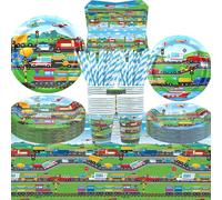 Transportation Party Supplies - Transportation Party Tableware - Dinner Plates Desserts Plates Cups Napkins Tablecover Straws for for Truck Cars Construction Party Baby Shower Supplies, Serves 40 (40)