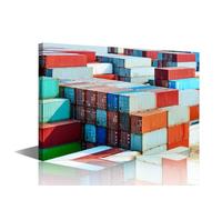 Transportation Pictures 1Pcs Modern Export Business Art Print Container Port Ship Picture Prints on Canvas Wall Art for Bedroom Living Room Bathroom Study 24x16in
