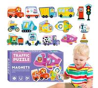 Transportation Puzzles - Magnetic Educational Travel Set for Kids Learning, Brain-Boosting Activity with Colorful Vehicle Themes, Road Trip Toy for Boys and Girls, 7.09x3.94x1.57 inches