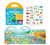 Transportation Reusable Sticker Books Reusable Sticker Books Toys Reusable 3D Sticker Scenes Book Cute Transportation World Stickers for 3 4 5 Year Olds Girls and Boys