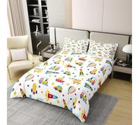 Transportation Single Duvet Cover Set Cartoon Cars Airplanes Bedding 3D Soft Comfort Microfiber Quilt Cover 135x200 cm with Zipper Closure and 2 Pillowcases for Kids Teenager Adults U.595