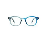 TranStep Photochromic Oval Eyeglasses Frame Color-Shifting Sunlight-Activated Color-Changing Glasses with Clear Plano Lens (Blue)