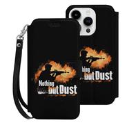 Trap Shooting Nothing But Dust Printed Leather Wallet Phone Case Unisex Trendy Hanging Rope Cellphone Protective Cover Compatible with iPhone 15/15 Pro/15 Pro Max/15 Plus