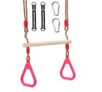 Trapeze bar,Morwealth Multifunctional Children's Wooden Trapeze Swing with Plastic Rings Gymnastics Rings for Hanging Up to 120 kg for Indoor and Outdoor Use (Pink)