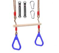 Trapeze bar,Morwealth Multifunctional Children's Wooden Trapeze Swing with Plastic Rings Gymnastics Rings for Hanging Up to 120 kg for Indoor and Outdoor Use (Blue)