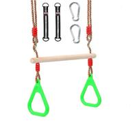 Trapeze bar,Morwealth Multifunctional Children's Wooden Trapeze Swing with Plastic Rings Gymnastics Rings for Hanging Up to 120 kg for Indoor and Outdoor Use (Green)