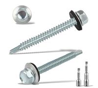 Trapezoidal Sheet Metal Screws Self-Tapping Screws with Sealing Washer 5.5 x 50 mm + 2 Pieces Hex Bit Socket Set M8 Spengler Screws Galvanised Drilling Screws Metal Roof Screws (Silver)