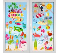 Traplace 9 Sheets Summer Window Clings, Double Sided Summer Window Clings for Glass Windows, Hello Beach Decals, Sun Watermelon Pattern Stickers for Home Office Accessories Decorations