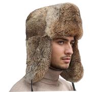 Trapper Hat, Imitation Rabbit Russian Hats for Men, Winter Thick Furry Earflap Cap Windproof Cycling Ski Hunting Trapper Hat for Women Men, Brown