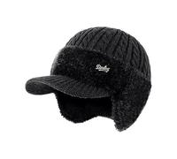 Trapper Hat, Torocky Coldshield Trapper Hat, Knitted Winter Beanie with Brim & Ear Flaps, Plush Fleece Lined Thermal Cap for Skiing, Cycling, Hiking & Outdoor