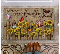 Traqunn Always Stay Humble and Kind Sunflower Doormat,Sunflower Lovers Home Doormat,Polyester Microfiber Anti Slip Area Rug,Funny Doormat,24X16 In