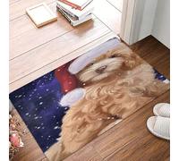 Traqunn Christmas Holiday Cockapoo Dog Wearing Santa Hat Doormat,Christmas Cockapoo Dog Lovers Home Decorative Welcome Doormat 24X16 In