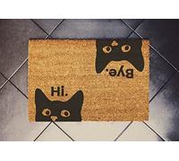 Traqunn Hi Bye Cat Doormat, Funny Cat Doormat Gift for Pet Lovers, Welcome Door Mat, Novelty Polyester Floor Mat, 36x24 In, Black