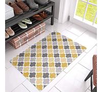 Traqunn Indoor Door Mat Morocco Yellow Grey Lattice Non Slip Front Door Welcome Rugs,Geometric Vintage Plaid Floor Entrance Doormats for Home Entry 30X18 in