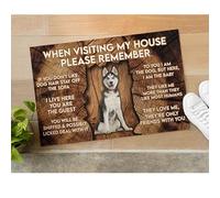 Traqunn When Visiting My House Please Remember Husky 2 Doormat,Husky Dog Lovers Home Decorative Welcome Doormat 24X16 In