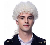 Traqur Judge Colonial Wig for Men Funny Wig Washington Halloween Costume Cosplay Crazy Men Wig (White)