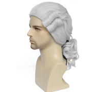 Traqur Men's Colonial Judge Wig Grey Wig with Long Waves Cosplay Wig for Washington Halloween Costume (Grey)