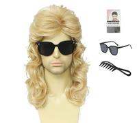 Traqur Salmonette Wig for Men 80s Wig Joe Dirt Crazy Wigs 80s Halloween Costumes (Sunglasses + Wig Cap + Comb) (Light Blonde)