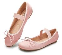 Trary Mary Jane Women's Ballet Flats Bow Detail Wide Width Elegant Satin Shoes, pink, 9.5 UK