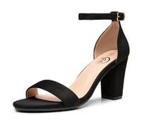 Trary Women's Ankle Strap and Adjustable Buckle Chunky Pump Heel Sandals, Black Suede, 4 UK