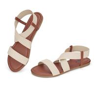 Trary Women's Flat Sandals, Comfortable Elastic Strappy Sandals, Round Toe Summer Slides for Walking, Beach & Travel