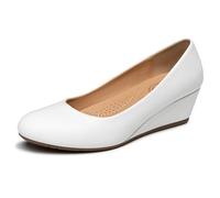Trary Women's Wedges Heels for Women Pumps Round Toe Mid Heels Comfortable Closed Toe Dressy Shoes Women Pumps Wedge Shoes for Wedding Work Office Party 1.8 Inches, Pu White, 3 UK