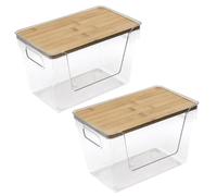 Trash Bag Dispenser 2PCS Large Capacity Stackable Open Front Storage Bins with Bamboo Lids and Handle for Kitchen Laundry Room Organization Trash Bag Holder