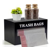 Trash Bag Holder Dispenser Wall Mounted, Wooden Garbage Bags Organizer for Grocery Plastic Bags, Trash Bag Dispenser Roll Holder, Farmhouse Kitchen Decor Suit for Under Sink Cabinet Organizer (Black)