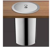 Trash Bin Flap Cover， Countertop Built-in Trash Can, Kitchen Cabinet Inserted Trash Chutes Garbage Can, Stainless Steel Trash Chute with Lid(Lid+Trash Can,Round)