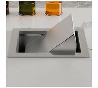 Trash Bin Flap Cover， Countertop Recessed Trash Can, Stainless Steel Built-in Swing Flip Garbage Can, Kitchen Trash Bin Embedded Trash Chute(Silvery,Single lid)