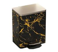 Trash Bin Kitchen Luxury Marble Patterned Trash Can with Lid，Stainless Steel Step-on Garbage Bin with Soft Close Lid, Foot Pedal and Inner Bucket for Home, Office Garbage Bin(Black-gold,12L)