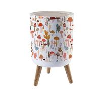 Trash Bin with Lid 1.8 Gallon Garbage Bins Autumn Mushroom Foliage Warm Earth Tones Trash Can Living Room Bathroom Kitchen Office Nappy Bin Dog Proof Waste Basket House Warming Gifts for Women Men