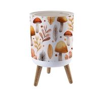 Trash Bin with Lid 1.8 Gallon Garbage Bins Autumn Mushrooms Leaves Warm Earth Tones Trash Can Living Room Bathroom Kitchen Office Nappy Bin Dog Proof Waste Basket House Warming Gifts for Women Men