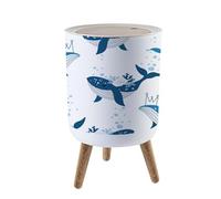 Trash Bin with Lid 1.8 Gallon Garbage Bins Cute Ocean Whale Trash Can Living Room Bathroom Kitchen Office Nappy Bin Dog Proof Waste Basket