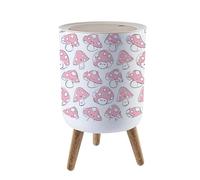 Trash Bin with Lid 1.8 Gallon Garbage Bins Cute Pink Mushroom Smiling Faces Dotted Trash Can Living Room Bathroom Kitchen Office Nappy Bin Dog Proof Waste Basket House Warming Gifts for Women Men