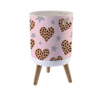 Trash Bin with Lid 1.8 Gallon Garbage Bins Leopard Print Hearts Silver Stars Bows Trash Can Living Room Bathroom Kitchen Office Nappy Bin Dog Proof Waste Basket House Warming Gifts for Women Men