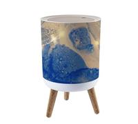 Trash Bin with Lid 1.8 Gallon Garbage Bins Navy blue and gold shining abstract marble stock Trash Can Living Room Bathroom Kitchen Office Nappy Bin Dog Proof Waste Basket