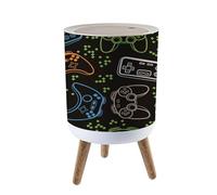Trash Bin with Lid 1.8 Gallon Garbage Bins Seamless bright pattern with joysticks gaming cool print for boys and Trash Can Living Room Bathroom Kitchen Office Nappy Bin Dog Proof Waste Basket