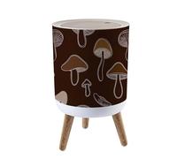 Trash Bin with Lid 1.8 Gallon Garbage Bins Seamless Mushroom Brown Beige Hand Drawn Trash Can Living Room Bathroom Kitchen Office Nappy Bin Dog Proof Waste Basket House Warming Gifts for Women Men
