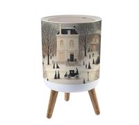 Trash Bin with Lid 1.8 Gallon Garbage Bins Snowy Victorian Street Scene Trash Can Living Room Bathroom Kitchen Office Nappy Bin Dog Proof Waste Basket House Warming Gifts for Women Men