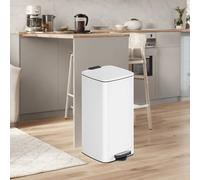 Trash Can, 8-Gallon Trash Bin, Stainless Steel Kitchen Garbage Can, White