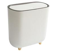Trash Can Bin with Press Top Lip Slim Modern Garbage Bin Portable Waste Basket Plastic White Recycling Rubbish Bin Container for Bedroom Kitchen Office Bathroom Living Room-9Liter/2 Gallon