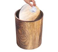 Trash Can - Lidded Wood Grain Waste Can | Garbage Dustbin | Wood Grain Trash Wastebasket Bathroom | Vintage Swing Lid Waste Paper Rubbish Trashcan Round For Bedroom, Living Room, Kitchen, Bathroom